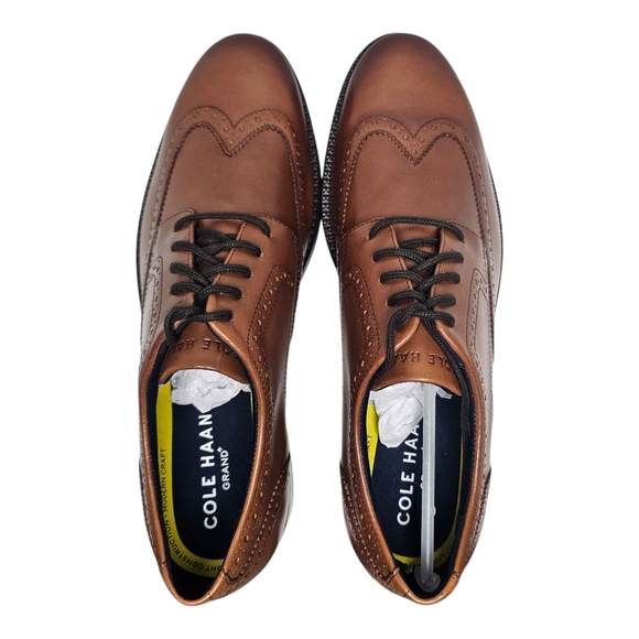 NWT COLE HAAN MENS GRAND DRESS WINGTIP OXFORD SIZE 9.5 BRITISH TAN - Picture 4 of 9